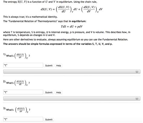 Solved Where T Is Temperature S Is Entropy U Is Internal