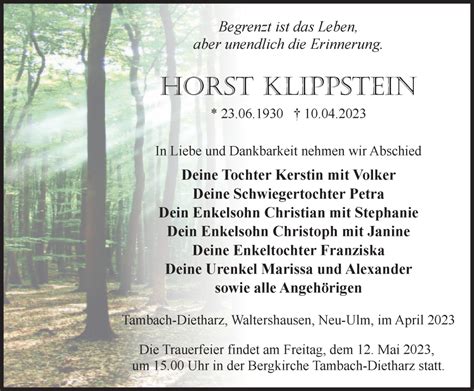 Traueranzeigen Von Horst Klippstein Trauer In Thueringen De