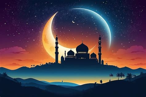 Fundo islâmicoDesenho de cartão de Ramadan Kareem lua crescente e