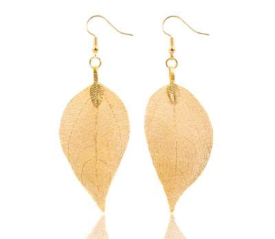 Aretes Largos En Forma De Hojas Oro Plateado 14k Regalos Para Mujer