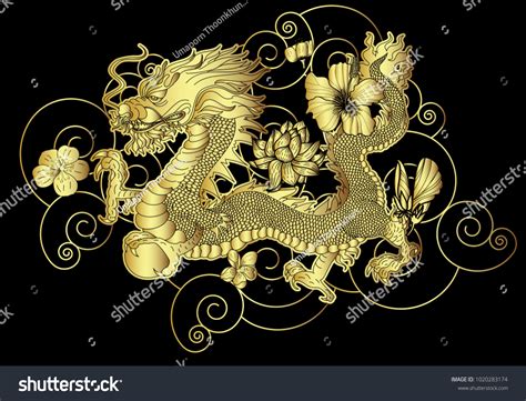 Gold Japanese Dragon Wallpaper Backgroundgolden Dragon Stock Vector ...