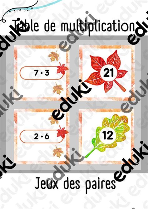 Table De Multiplication Jeux Des Paires Automne Ressource