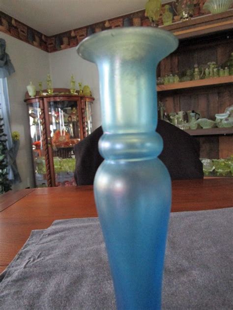 Dugan Diamond Celeste Blue Stretch Glass Candlestick Holder Pair Or Vases Ebay