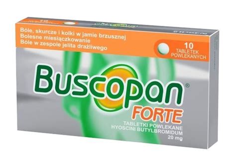 Buscopan Forte 20 mg Ból brzucha Skurcz mięśni układu pokarmowego