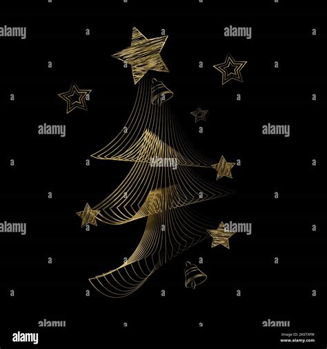 D Illustration Gold Christmas Tree On Black Background Stock Photo Alamy