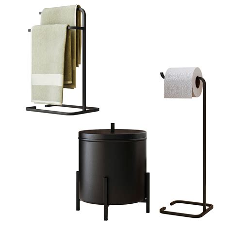 Kit Porta Toalha Suporte Depapel Higi Nico Lixeira Level Preto Dream Home