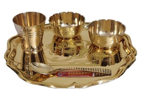 I S Pure Brass Laddu Gopal Ji Bhog Thali Set With 2 Bowls Glass