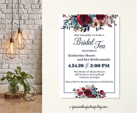 Floral Bridal Tea Invitations Bridesmaids Tea Party Wedding Etsy