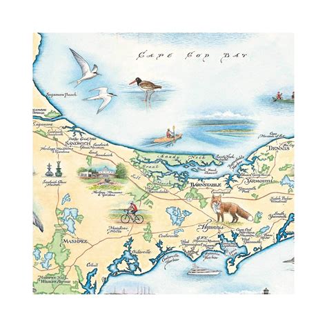 Cape Cod Poster Hand Drawn Map Of Cape Cod Xplorer Maps Etsy