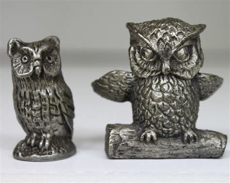 Pair Of Vintage Pewter Owl Figurines Etsy