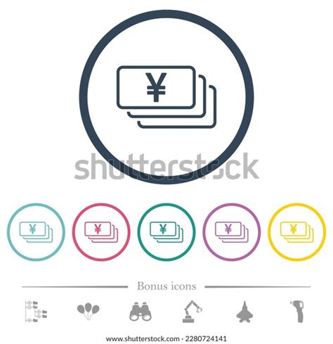 Japanese Yen Banknotes Outline Flat Color Stock Vector (Royalty Free ...