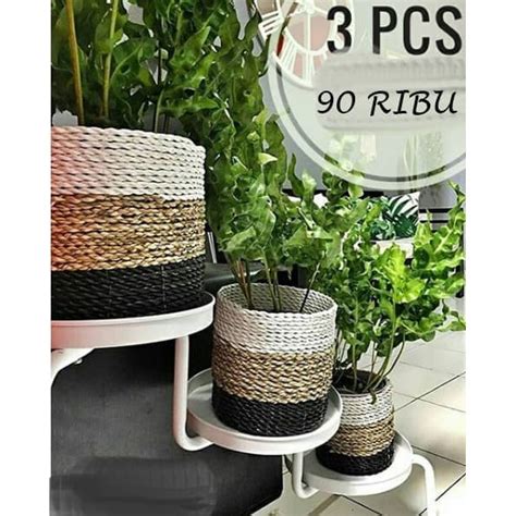 Jual Keranjang Anyaman Seagrass Pot Tanaman Pot Meja 01 Abu