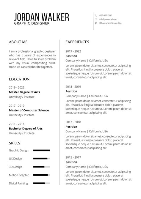 Editable Cv Template Resume Professional Resume Template Etsy Uk