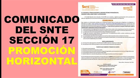 Soy Docente COMUNICADO DEL SNTE SECCIÓN 17 PROMOCIÓN HORIZONTAL