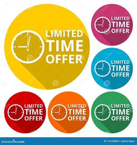 Limited Time Offer Icons Set with Long Shadow Stock Vector