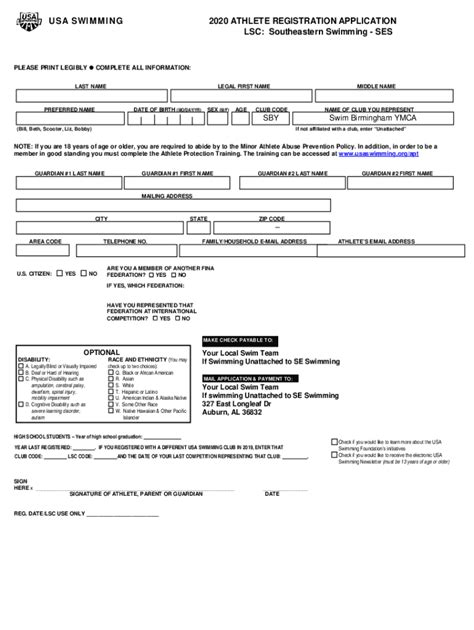 Fillable Online LSC Southeastern Swimming SES Fax Email Print