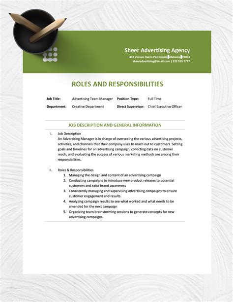 Team Roles And Responsibilities Template in Word, Google Docs ...