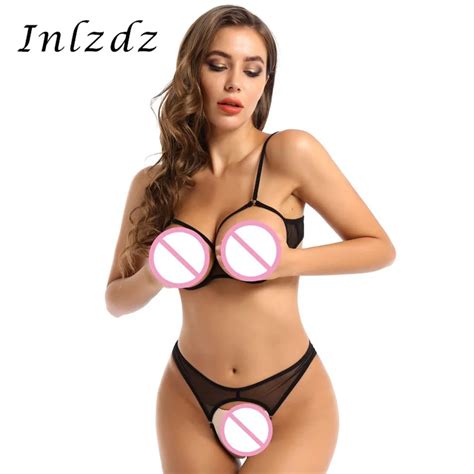 2Pcs Womens Sex Lingerie Suit See Through Sheer Sex Costume Set Mesh