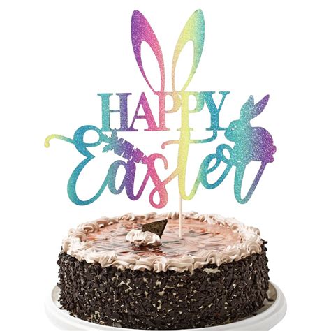 YUINYO Happy Easter Cake Topper Glitter Easter Rabbit Cupcake Picks