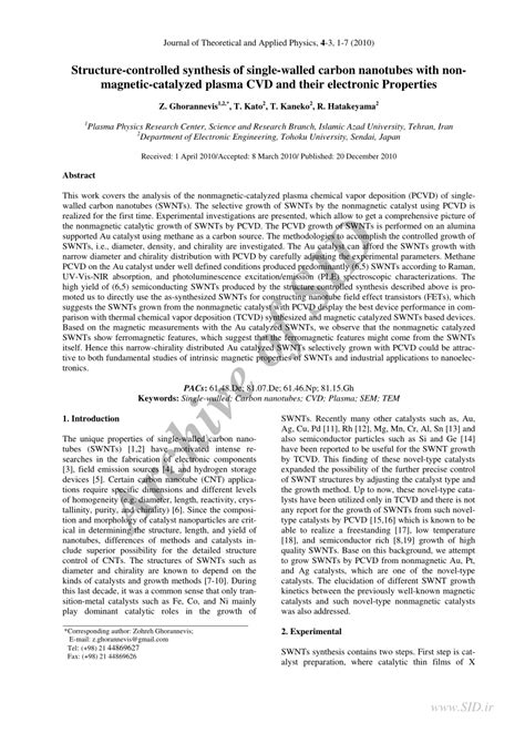 Pdf Structure Controlled Synthesis Of Single Walled Carbon Nanotubes