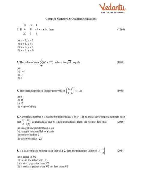 Jee Mathematics Complex Numbers Quadratic Equations Pdf