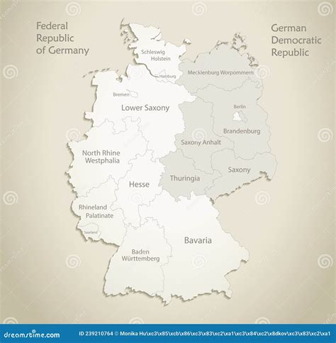 Germany Map Divided On West And East Germany With Regions And Names