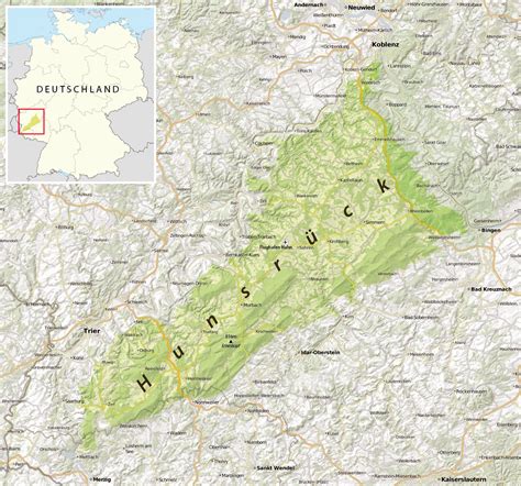 Karte Hunsrück Lage des Hunsrücks in Rheinland Pfalz und Saarland