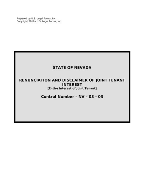 Renunciation And Disclaimer Of Joint Tenant Or Tenancy Interest Nevada Form Fill Out And Sign