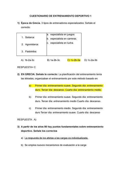 Cuestionarioprimer Parcial De Entrenamiento Deportivo Cuestionario