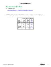 Exploring Density Lab Docx Exploring Density Pre Laboratory Question