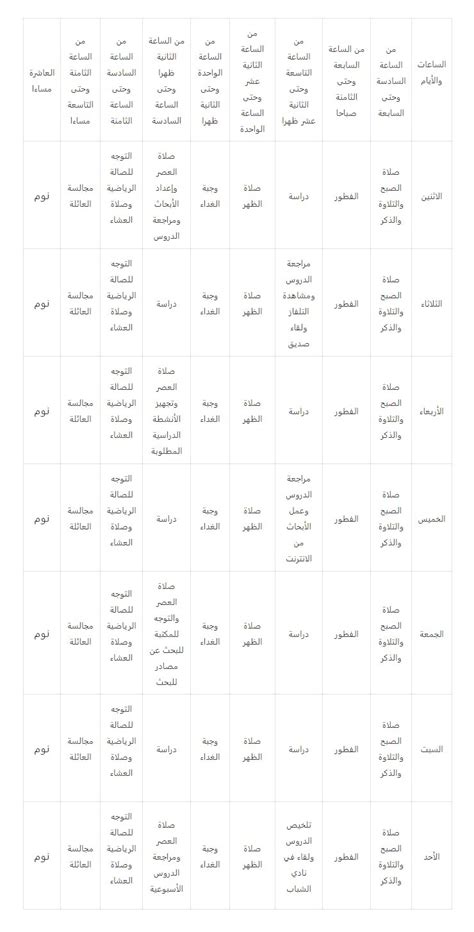 نموذج جدول تنظيم الوقت اليومي Pdf جدول يومي لتنظيم الوقت جاهز