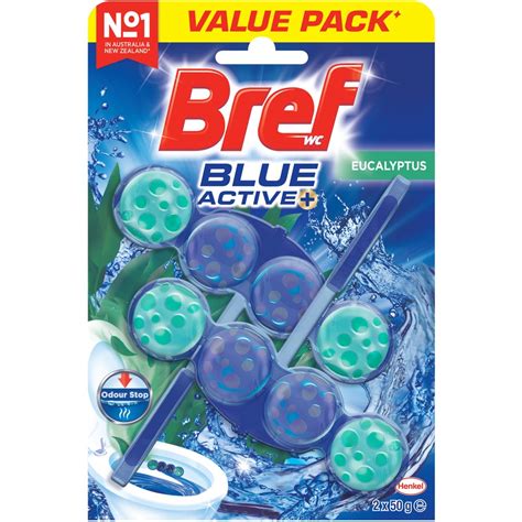 Bref Blue Active Rim Block Toilet Cleaner 2 Pack 50g Eucalyptus BIG W