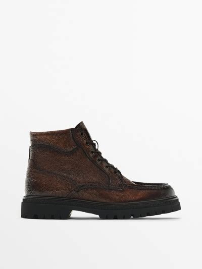 Massimo Dutti Leather Moc Toe Boots Limited Edition In Brown Modesens