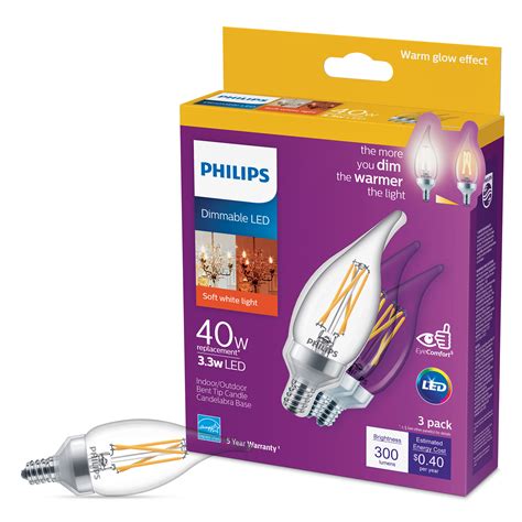 Philips Vintage Led Watt Ba Filament Candle Light Bulb Clear Soft