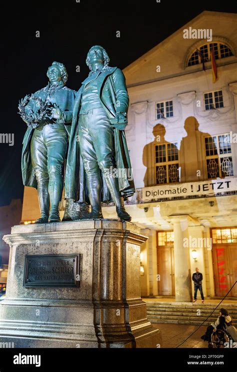 Weimar Germany 27th Feb 2023 The Goethe Schiller Monument A Bronze