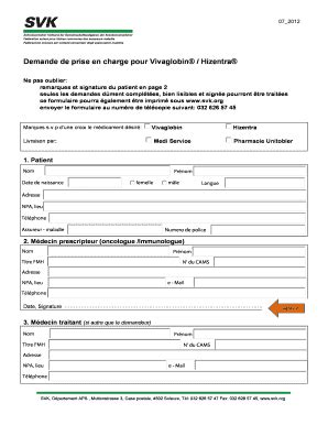Fillable Online Svk Demande De Prise En Charge Pour Vivaglobin