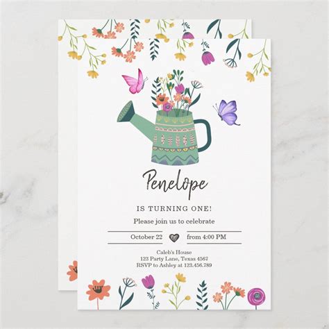 Wildflower Birthday Invitation Girl Garden Floral Size X Gender