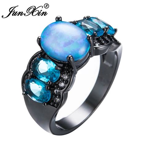 Junxin Bague En Opale De Feu Bleue Unique Pour Femmes Et Hommes