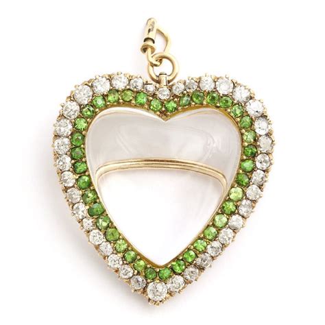 Victorian Rock Crystal Demantoid And Diamond Puffy Heart Pendant