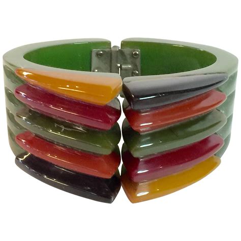 Iconic S Bakelite Multicolor Geometric Philadelphia Hinged Bracelet