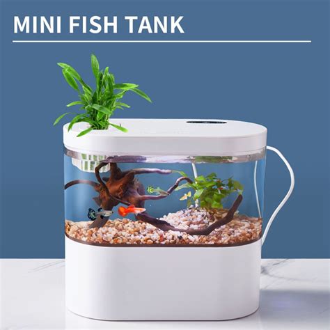 Mini Fish Tank External Volume 4l Table Top Tank With Led Lights And