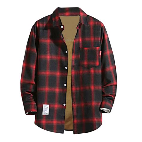 Jieuogg Mens Corduroy Jackets Plaid Mock Neck Long Lined Fleece Sherpa