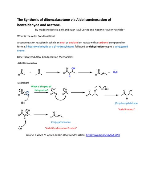 Dibenzalacetone Synthesis Chm Pgcc Studocu