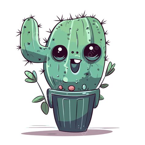 Cactus Clipart Mignon Kawaii Cactus En Dessin Animé Pot Vert Vecteur