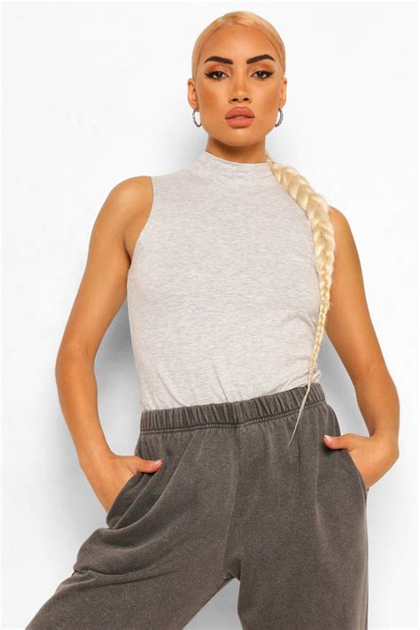 Womens Grey High Neck Sleeveless Top Boohoo Uk