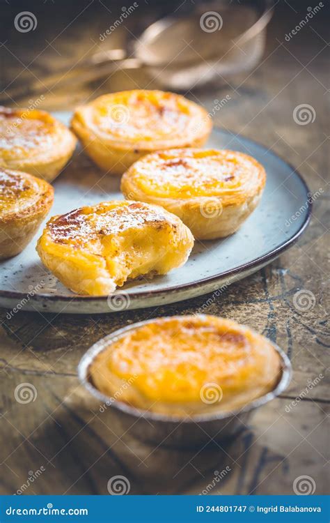 Pastel De Nata Traditional Portuguese Egg Custard Tart Pastry Stock