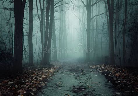 Dark Foggy Forest Path - Halloween Horror Stock Illustration ...