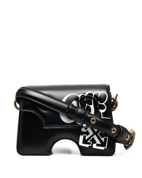 Off White C O Virgil Abloh Leather 22 Burrow Logo Shoulder Bag In Black