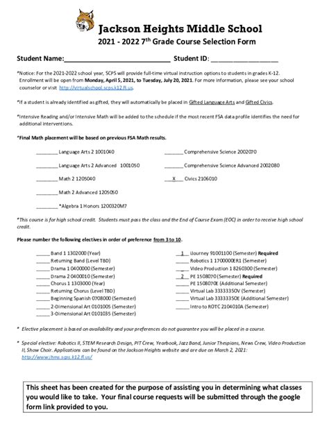 Fillable Online Jhms Scps K Fl Th Course Selection Form Fax Email