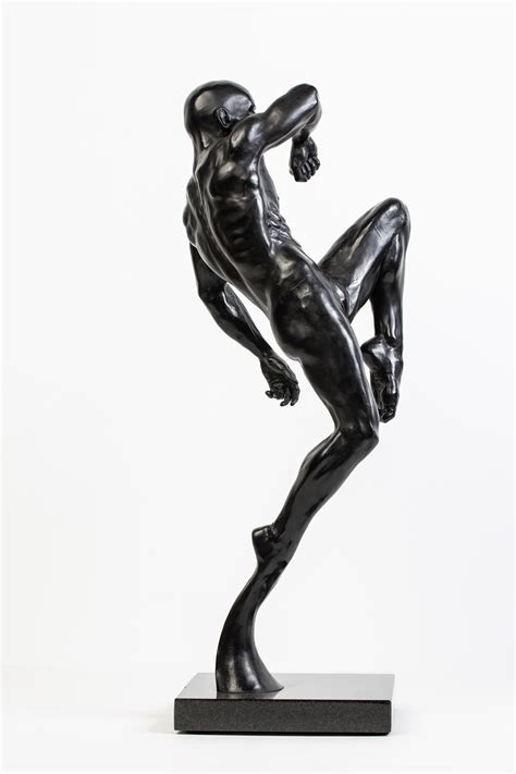 Dean Kugler This Impact Contemporary Bronze Nude Male Sculpture In Action Pose For Sale At